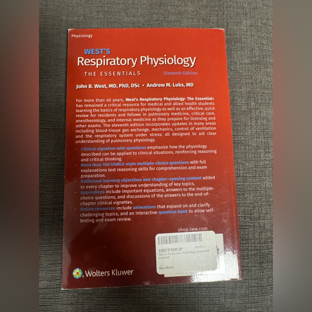 West's Respiratory Physiology Textbook - Red Cover - Picture 3 of 3